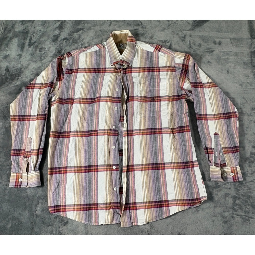 Cinch Mens Plaid Button Down Western Shirt Medium Multi Color Long Sleeve Logo